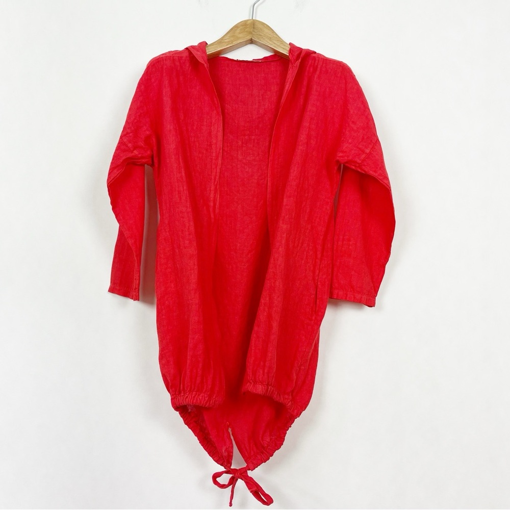 Francesca Bettini Coral Red Linen Long Open Cardiganโ Hoodie Size Medium Lace